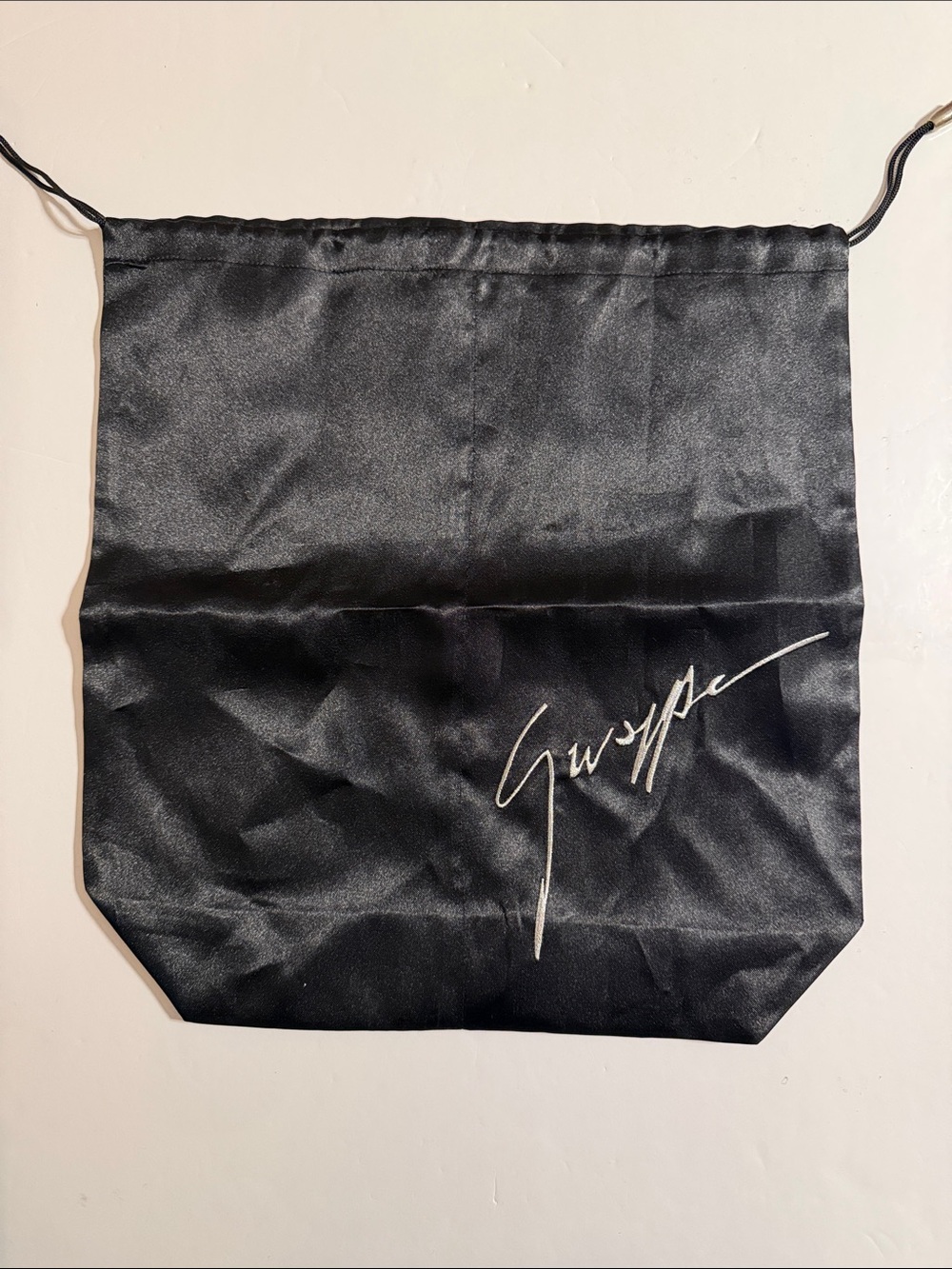 Giuseppe Zanotti Black Satin Drawstring Shoe/Accessory Bag with Designer Signatu